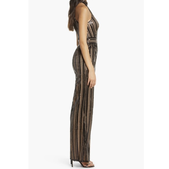 SHO by Tadashi Shoji Black Sequin Stripe Sleeveless Jumpsuit - Picture 3 of 7